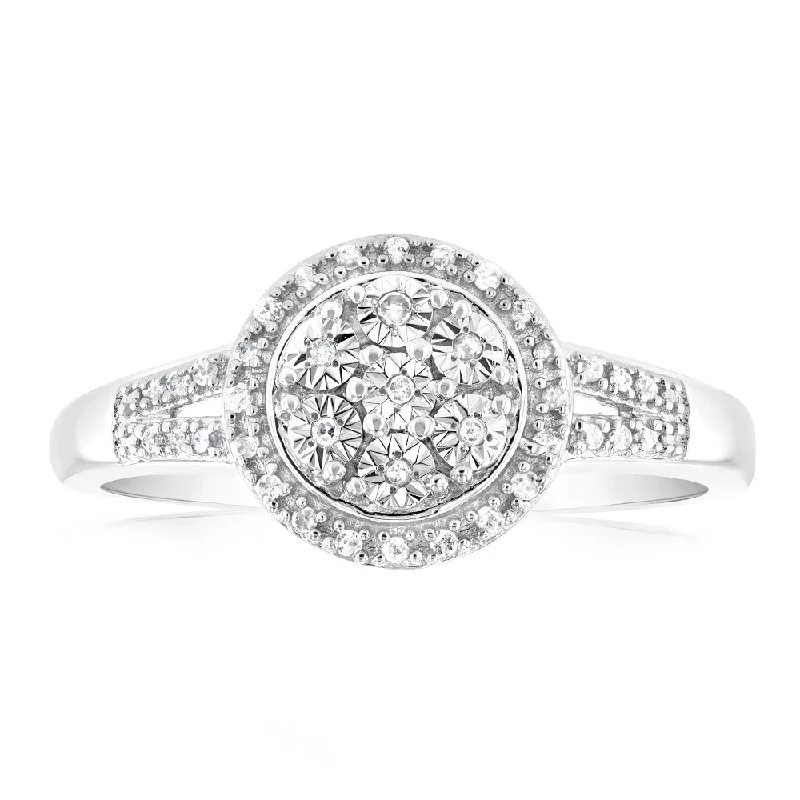 1/10 Carat Diamond Cluster Ring in Sterling Silver