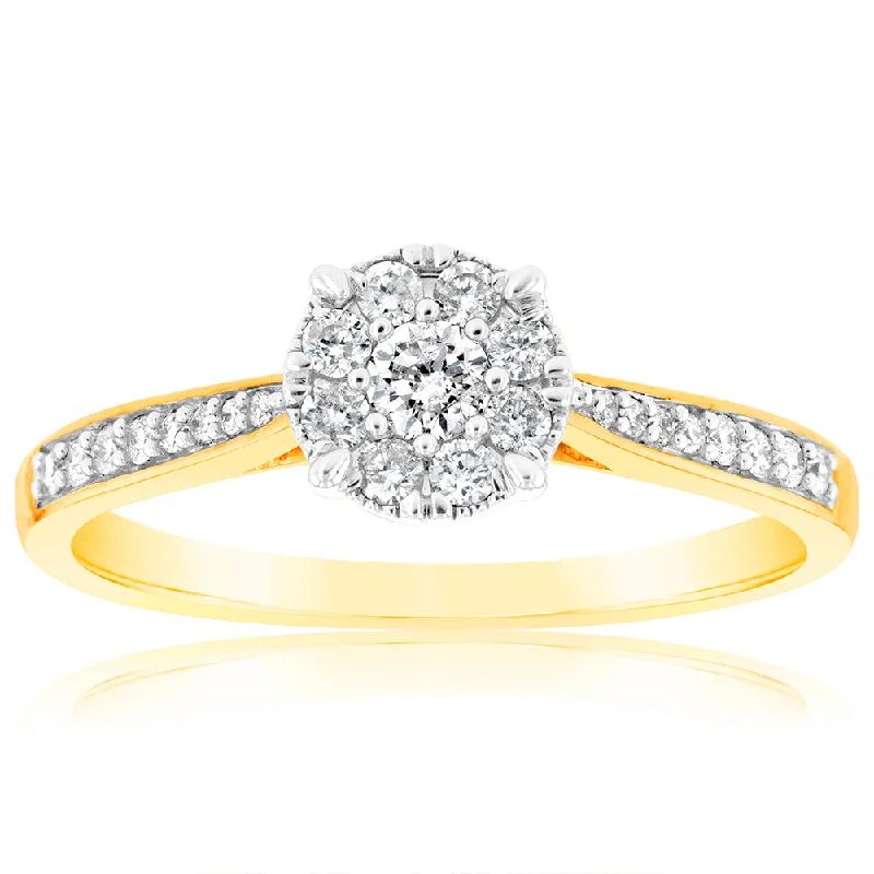 9ct Yellow Gold Ring With 1/3 Carats Of Diamonds