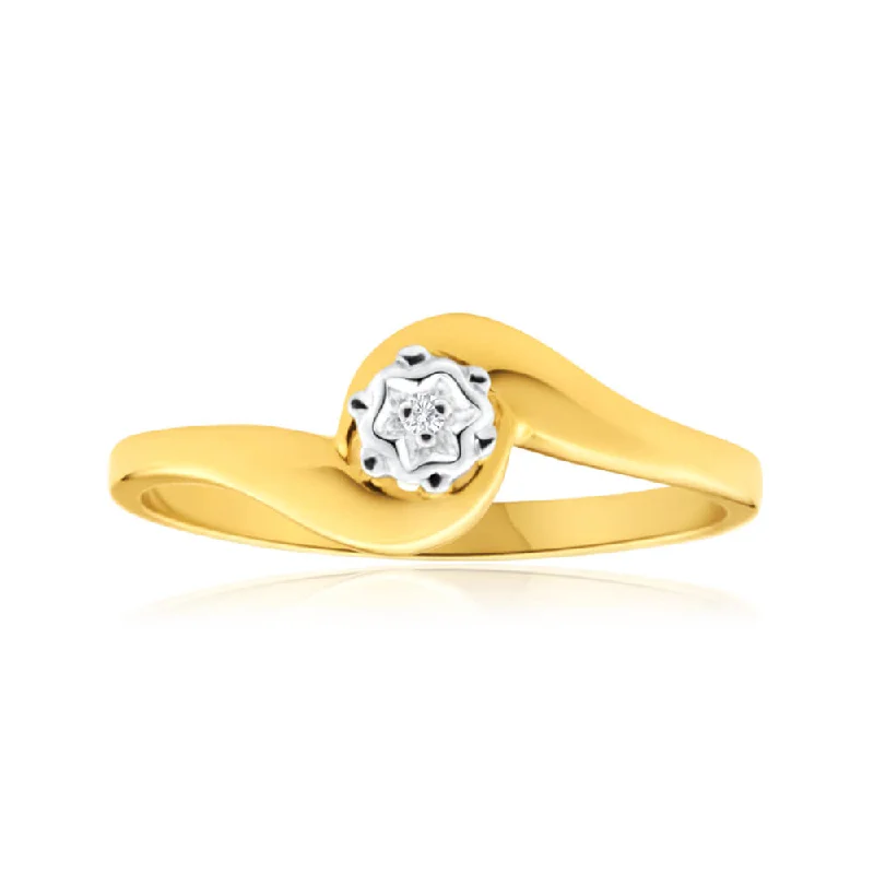 9ct Yellow Gold Solitaire Ring With Illusion Set Diamond