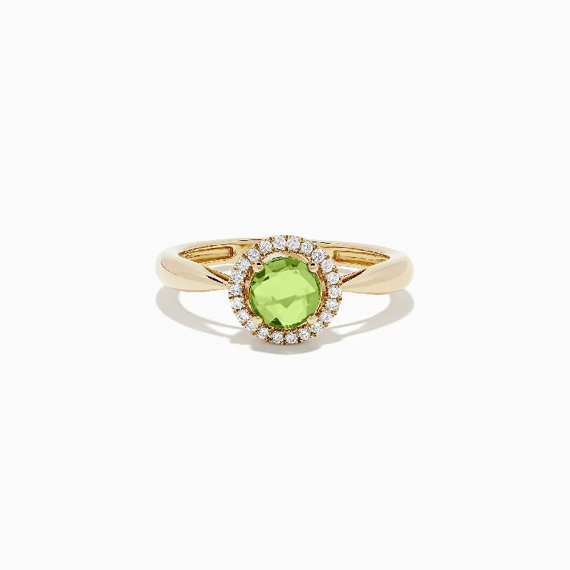 14k Yellow Gold Peridot and Diamond Ring, 1.10 TCW