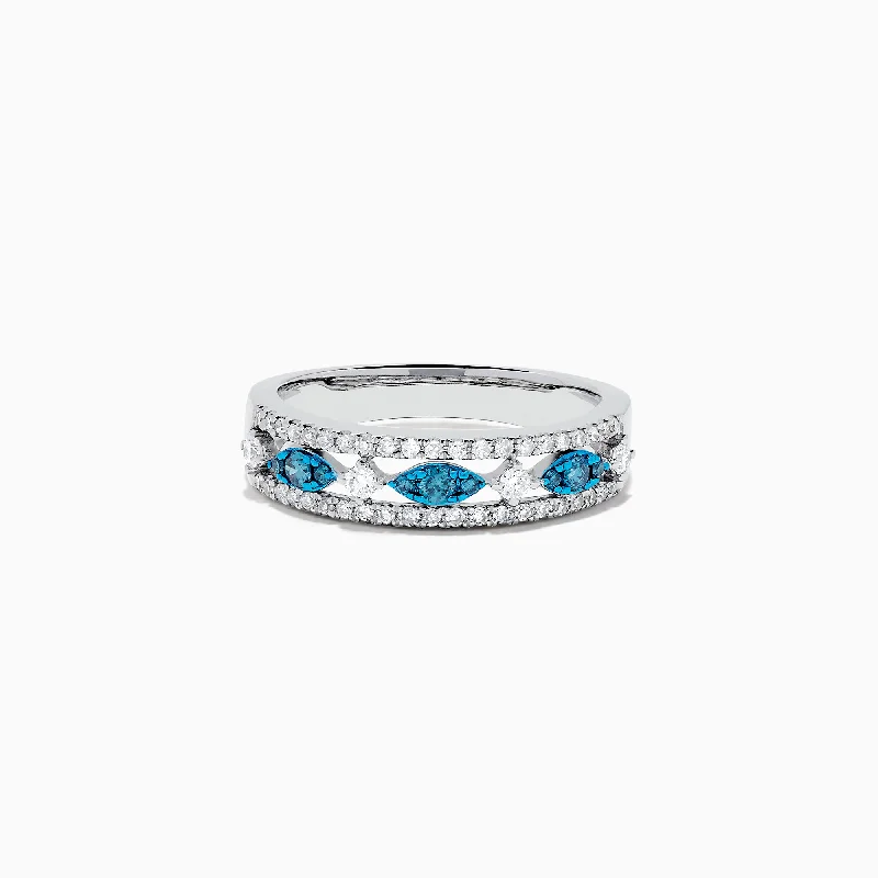 Bella Bleu 14K White Gold Blue and White Diamond Ring, 0.42 TCW