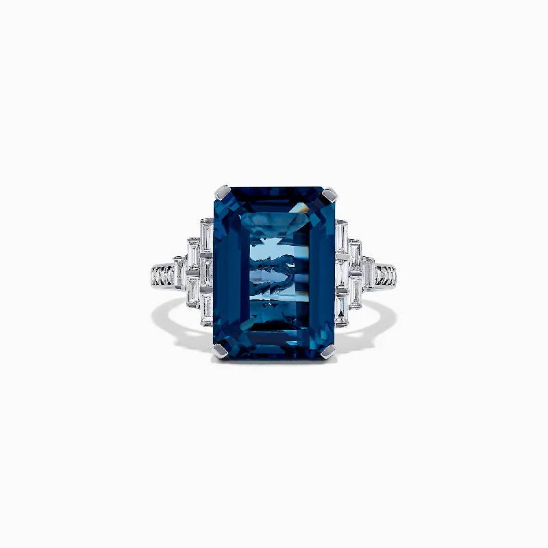 Ocean Bleu 14K White Gold London Blue Topaz and Diamond Ring, 8.92 TCW