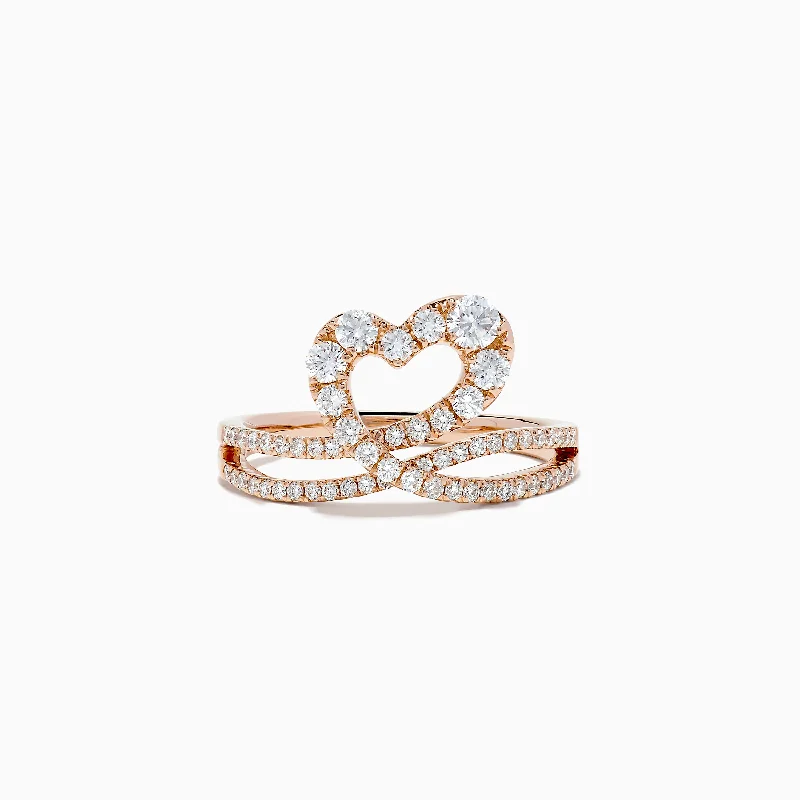 Pave Rose 14K Gold Diamond Heart Ring, 0.66 TCW