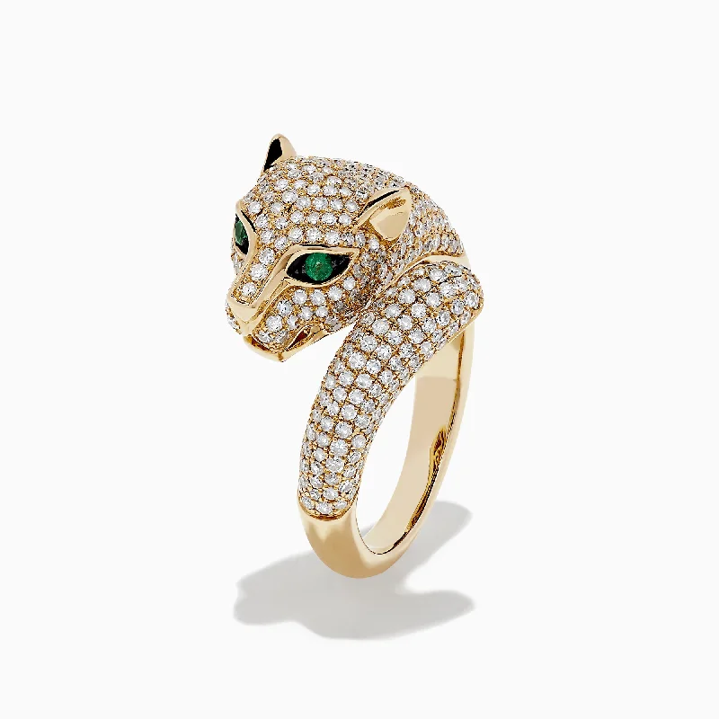 Signature 14K Yellow Gold Diamond and Emerald Panther Ring, 1.43 TCW