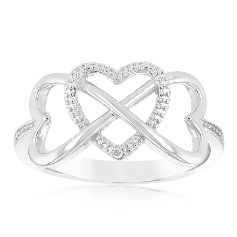 Infinity Heart Shaped Diamond Ring In Sterling Silver