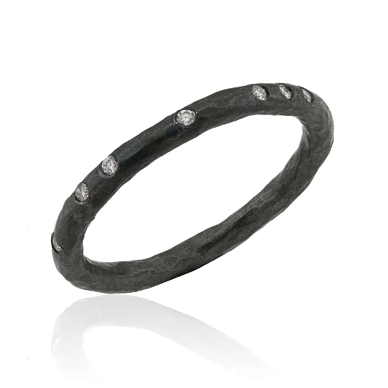 Lika Behar Oxidized Sterling Silver Flush-Set Diamond Band