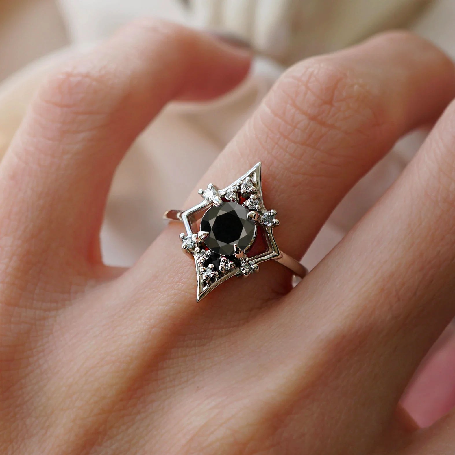 Lovers Shield Black Stone Ring