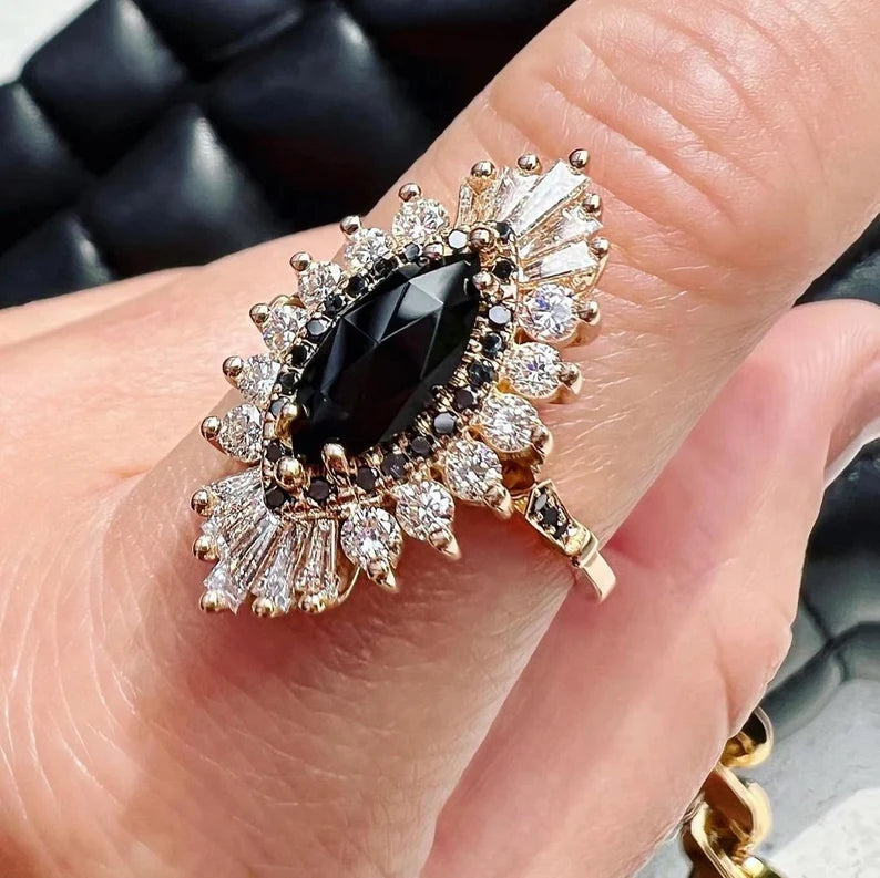 Marquise Cut Black Stone Ring