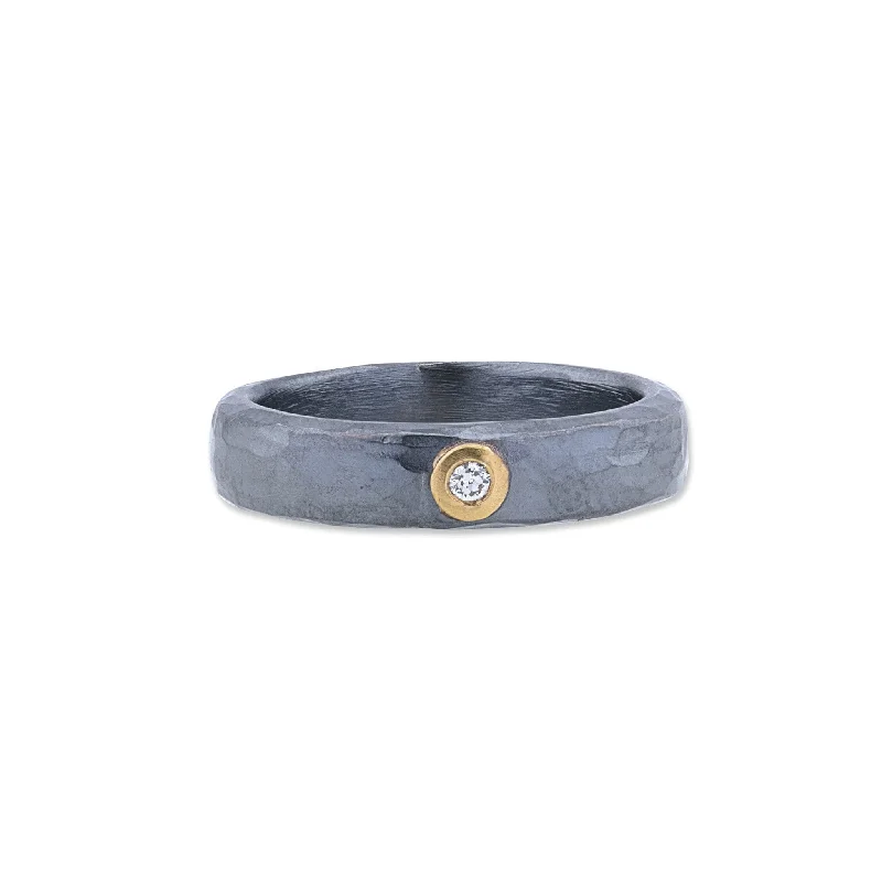 Lika Behar Sterling Silver Hammered Single Diamond Stockholm Ring