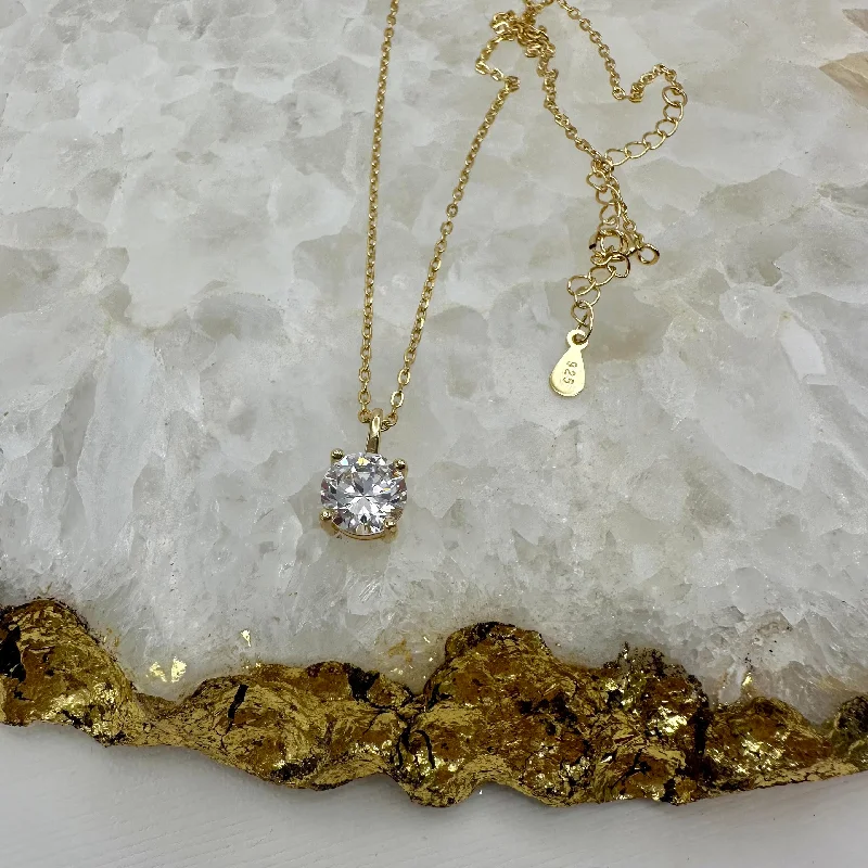 2 ct Round Solitaire Necklace - Yellow GP, 40% Final Sale