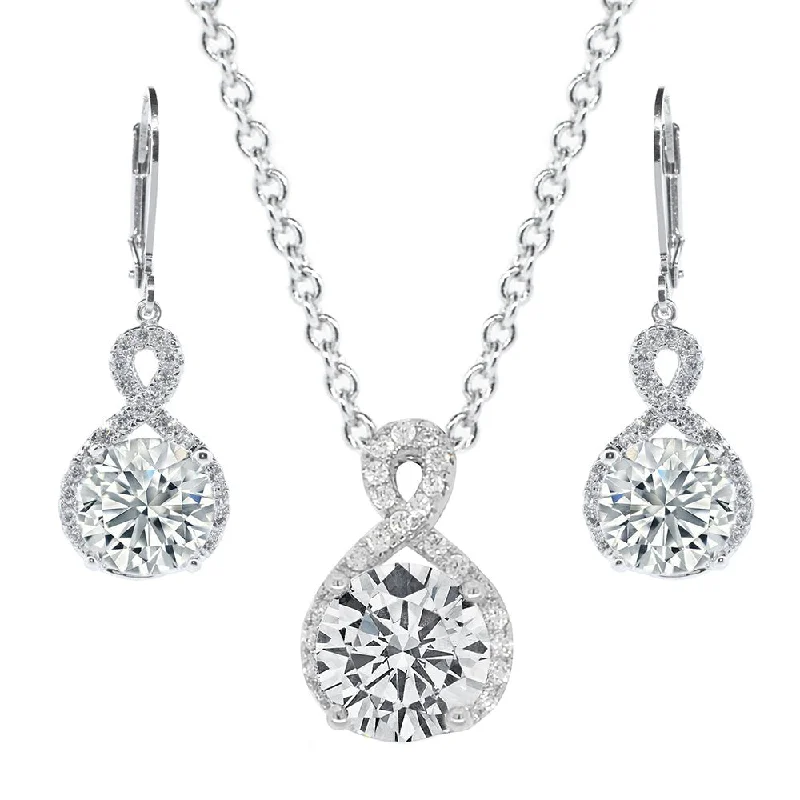 Alessandra 18k White Gold Plated Infinity Earrings and Necklace Jewelry Set with Simulated Diamond Crystals