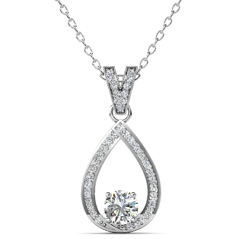 Arabella 18k White Gold Plated Teardrop Necklace with Simulated Diamond Crystals