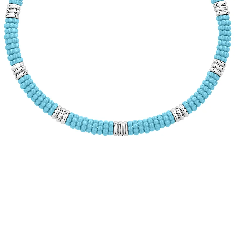 Blue Caviar Smooth Silver Station Ceramic Beaded Necklace