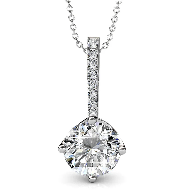 Blythe 18k White Gold Plated Diamond Solitaire Pendant Necklace with Swarovski Crystals