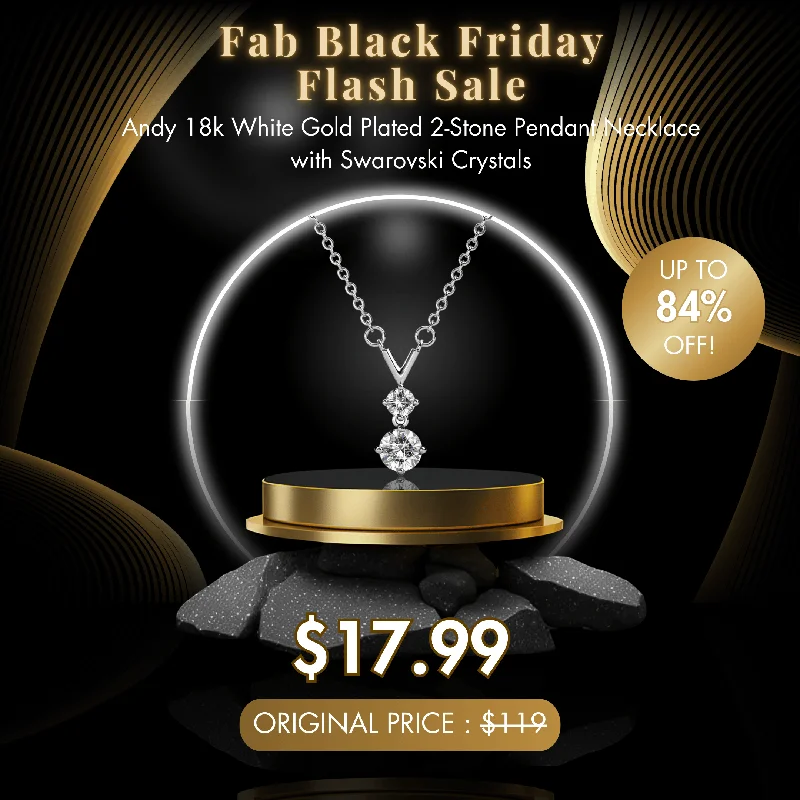 Andy 18k White Gold Plated 2-Stone Pendant Necklace with Swarovski Crystals - Fab Black Friday Flash Sale