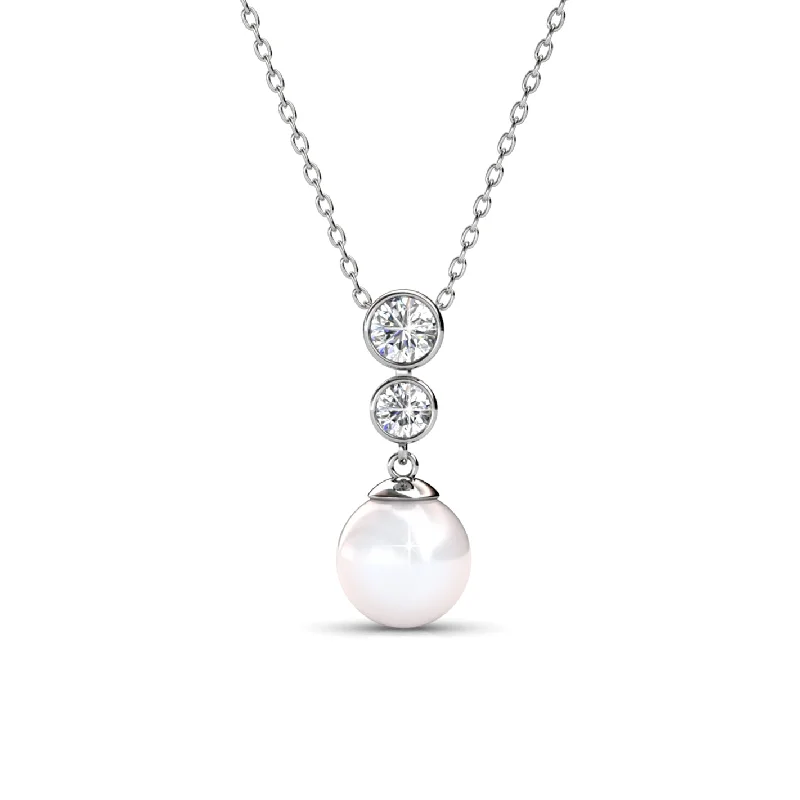 Genevieve 18k White Gold Plated Pearl Pendant Necklace with Swarovski Crystals