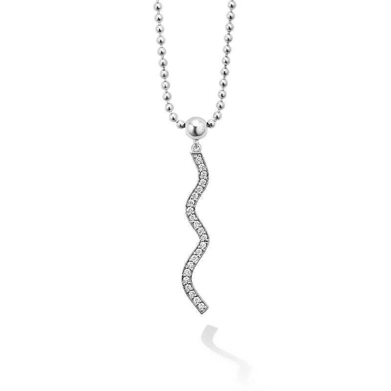 Caviar Spark Large Wave Diamond Pendant Necklace