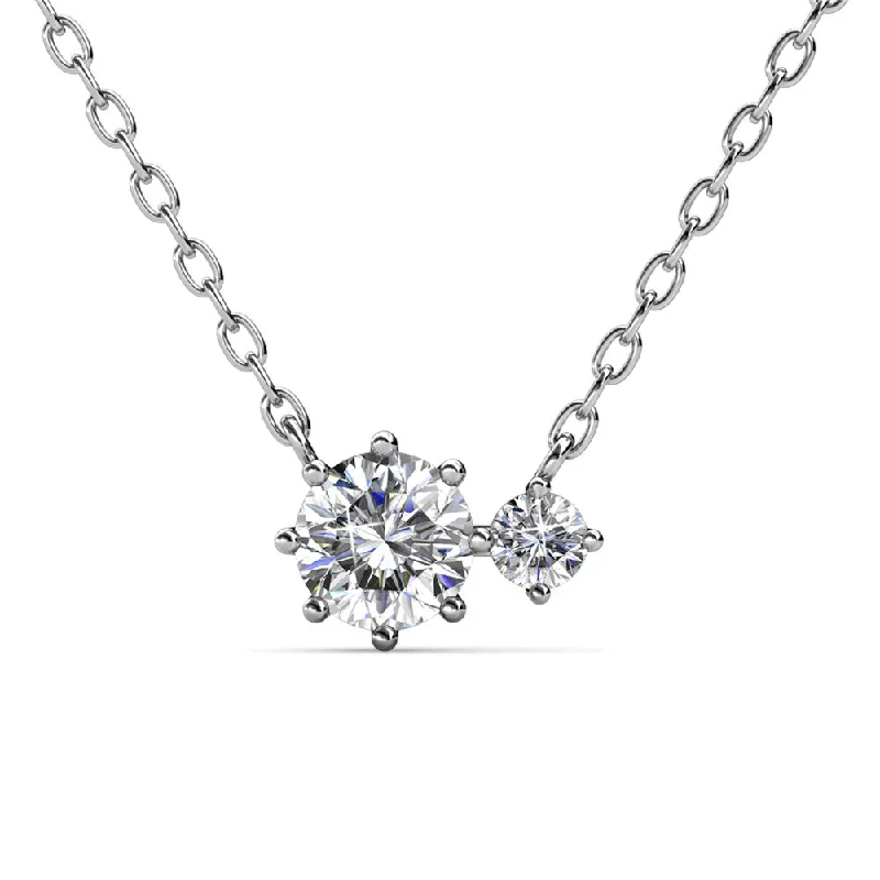 Emma 18k White Gold Plated 2-Stone Pendant Necklace with  Swarovski Crystals