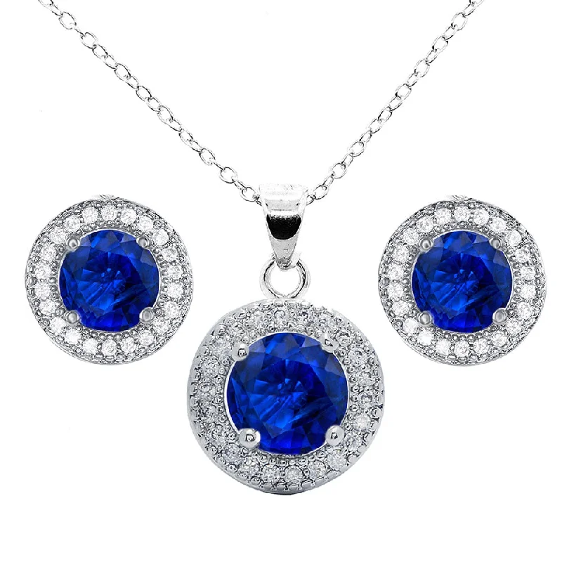 Gwendolyn 18k White Gold Plated Earrings and Necklace Set with Round Cut Simulated Diamond Crystal