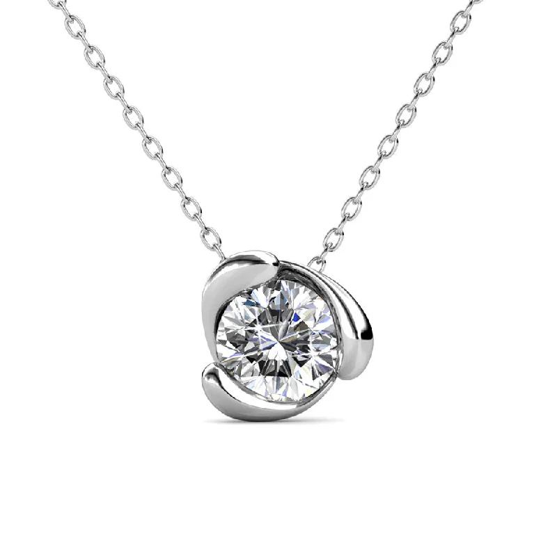 Harmony 18k White Gold Plated Necklace with Sparkling Solitaire Round Cut Swarovski Crystal