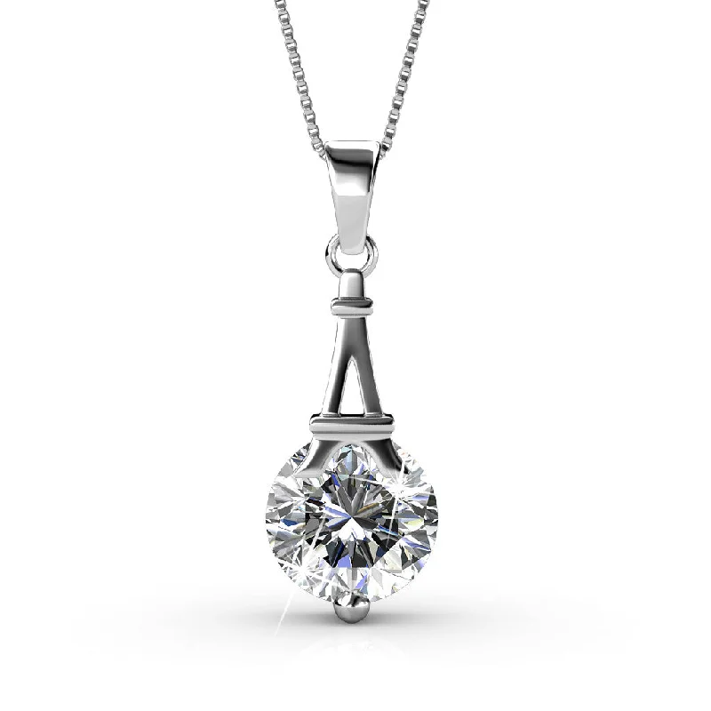 Isla 18k White Gold Plated Pendant Necklace with Round Swarovski Crystal