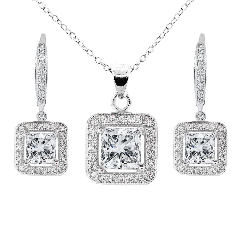 Ivy 18k White Gold Plated Pendant Necklace and Earrings Jewelry Set with Simulated Diamond Crystals