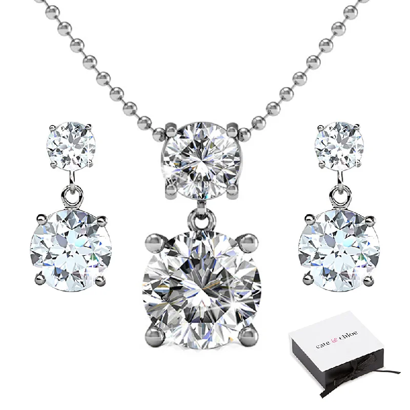 Jasmine 18k White Gold Plated Necklace and Earrings Jewelry Set with Swarovski Crystals