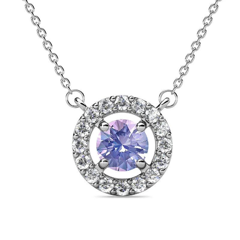 Royal 18k White Gold Plated June Birthstone Halo Necklace with Round Cut Alexandrite Swarovski Crystals