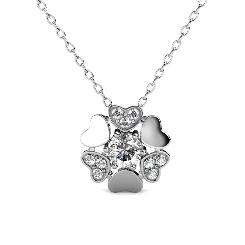 Khloe 18k White Gold Heart Pendant Necklace with Round Cut Swarovski Crystal