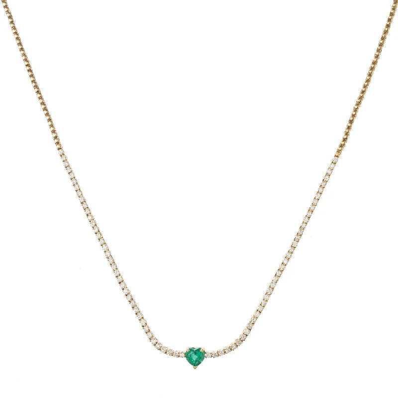 Lena Emerald Heart and Diamond Tennis Necklace