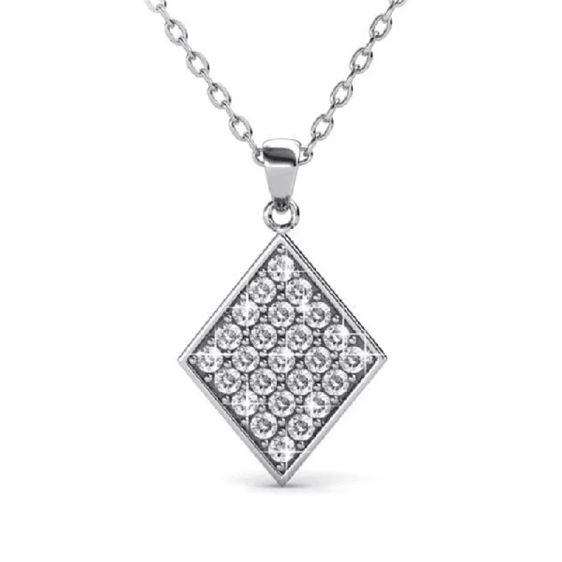 Lennon 18k White Gold Diamond Shaped Pendant Necklace with Swarovski Crystal