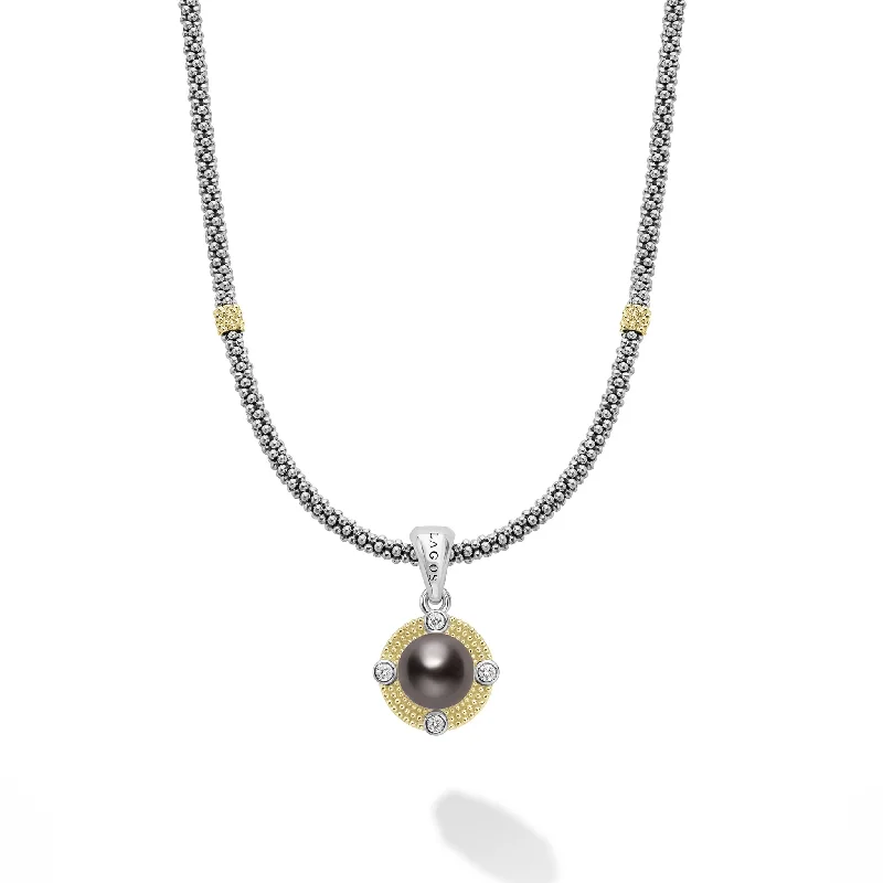 Luna Tahitian Black Pearl Diamond Caviar Necklace