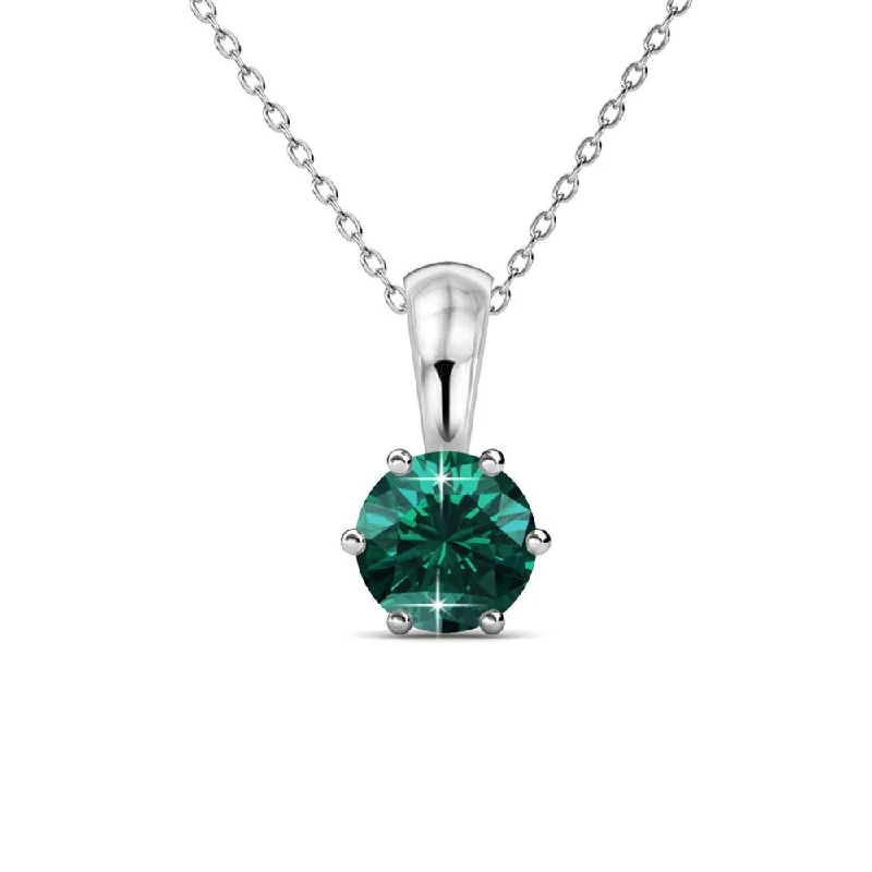 May Birthstone Emerald Necklace 18k White Gold Plated Solitaire Necklace with 1CT Swarovski Crystal