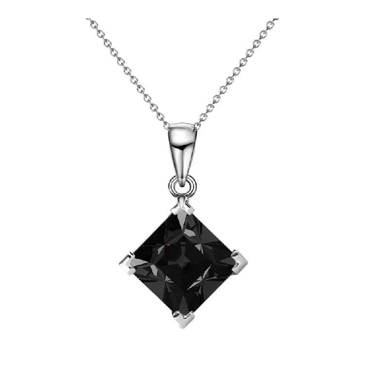 Samantha 18k White Gold Plated Drop Necklace with Black Swarovski Crystal