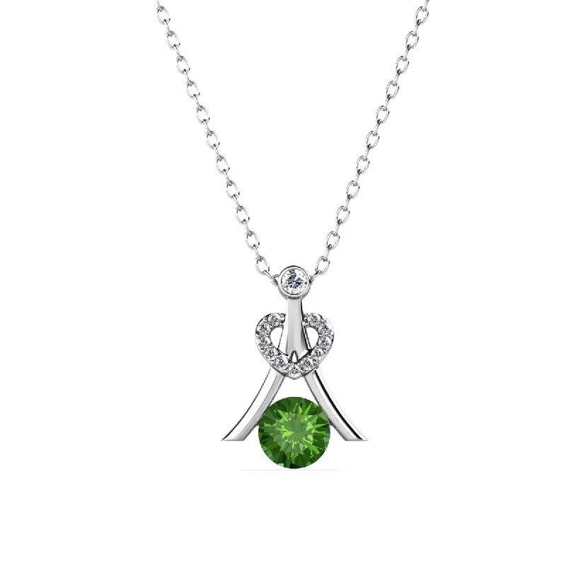 Serenity August Birthstone Peridot Necklace, 18k White Gold Plated Silver Necklace with Round Cut Swarovski Crystals