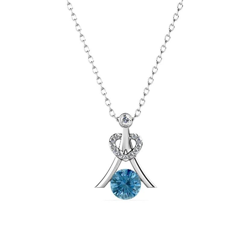 Serenity December Birthstone Blue Topaz Necklace, 18k White Gold Plated Silver Necklace with Round Cut Swarovski Crystals