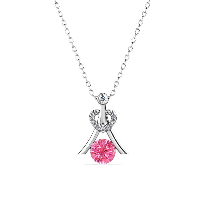 Serenity October Birthstone Pink Tourmaline Necklace 18k White Gold Plated Silver Necklace with Round Cut Swarovski Crystals