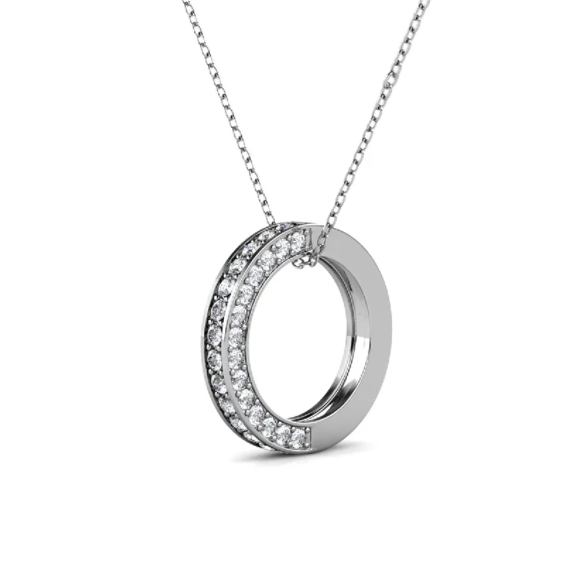 Viviana 18k White Gold Plated Circle Pendant Necklace with Swarovski Crystals