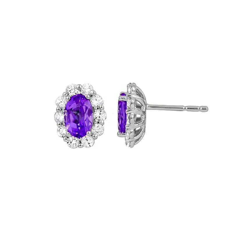 Oval Amethyst and Diamond Halo Earrings