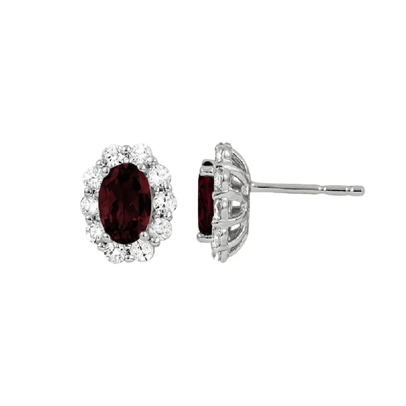 Oval Garnet and Diamond Halo Earrings