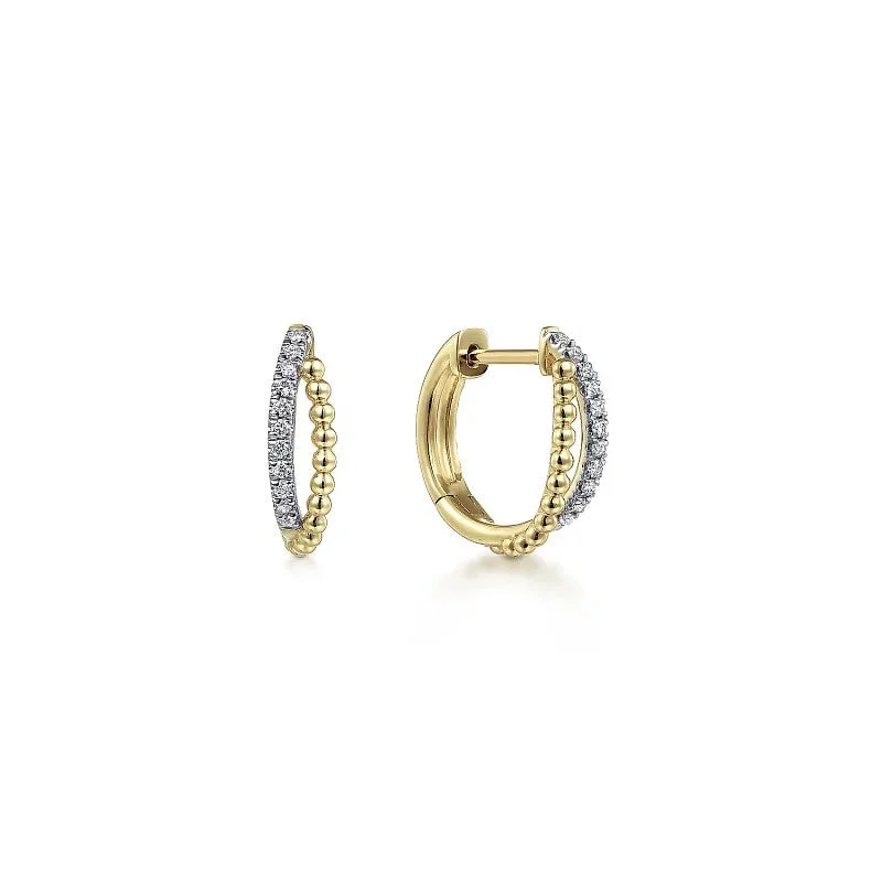 14K Yellow Gold Twisted Pave 10mm Diamond Huggie Earrings