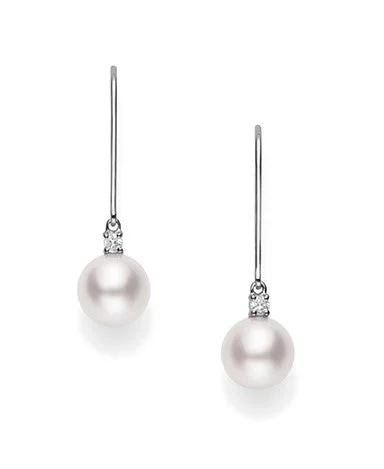 18kt White Gold Akoya Pearl and Diamond Dangle Earrings