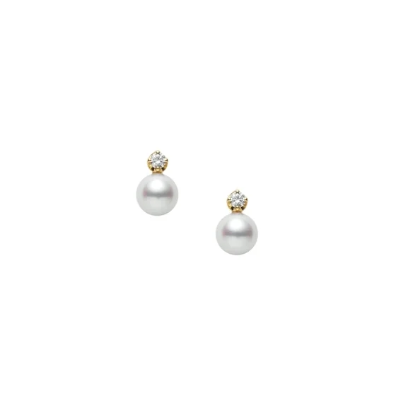 Classic Akoya Cultured Pearl Earrings with Diamond in 18K White Gold