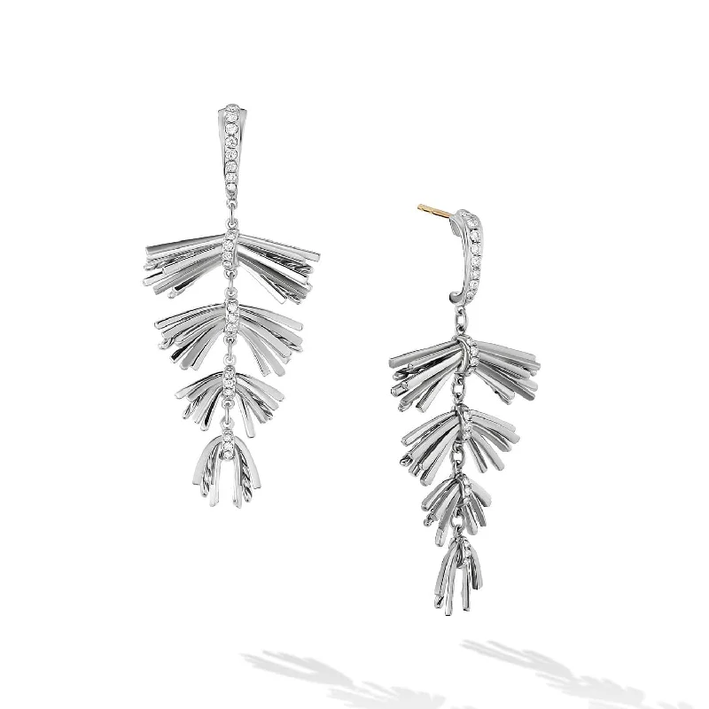 Angelika Fringe Drop Earrings in Sterling Silver with Pave Diamonds