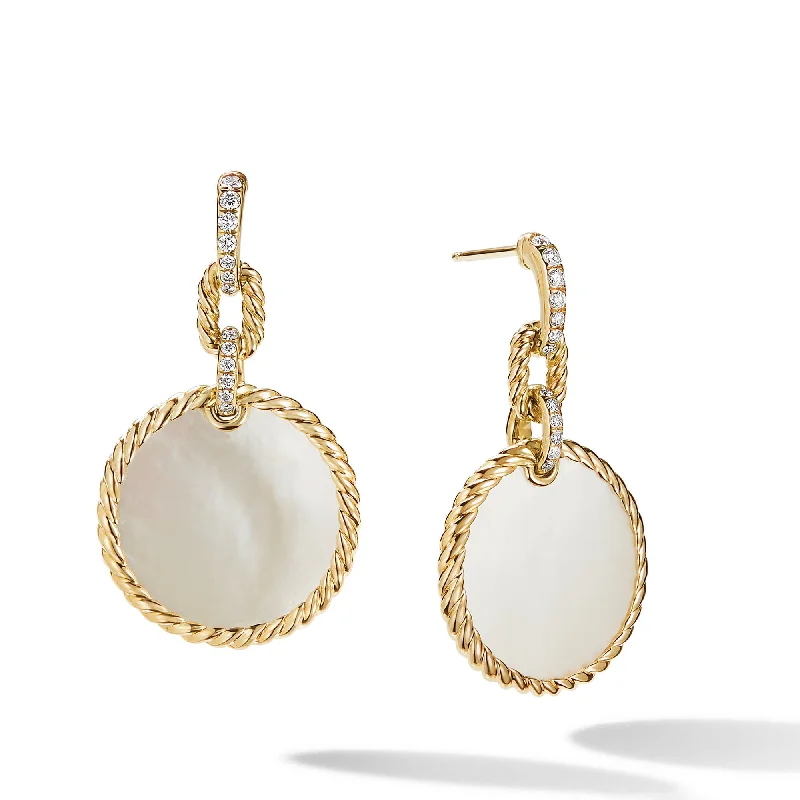 DY Elements Convertible Drop Earrings in 18K Yellow Gold with Mother of Pearl and Pave Diamonds