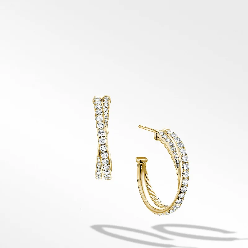 Pave Crossover Hoop Earrings in 18K Yellow Gold with Diamonds