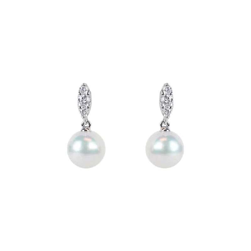 Morning Dew Akoya Pearl Earrings with Diamonds