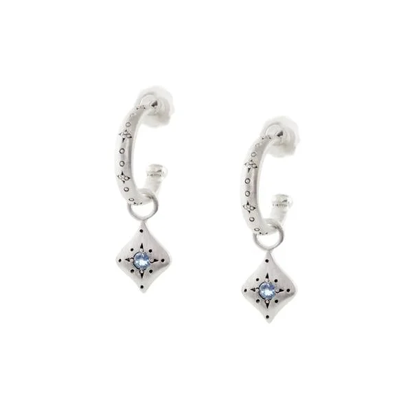 Silver Nights Aquamarine Charm Hoop Earrings