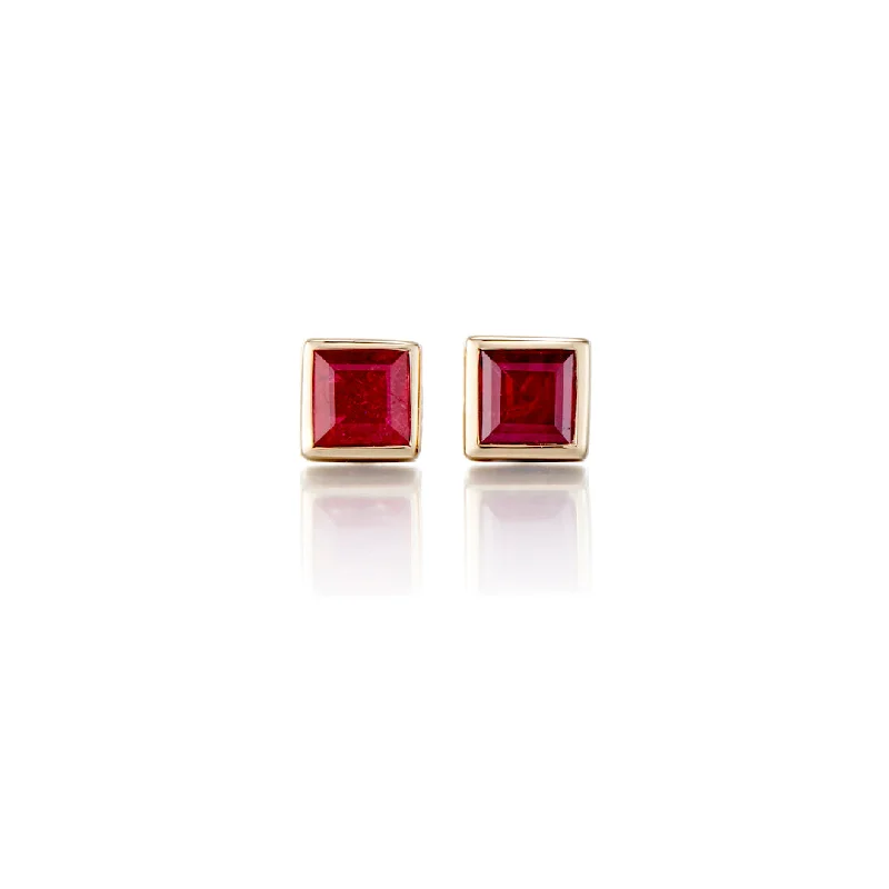 Mini Princess Earrings in Rubies