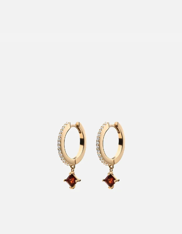 Uma Garnet Earrings, 14k Gold Pavé